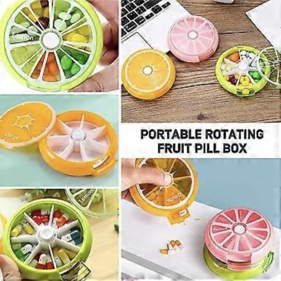 3 Pack Color Mini Pill Box Rotary Pill Box Fruit Shaped Plastic Pill Box - Picture 7 of 7